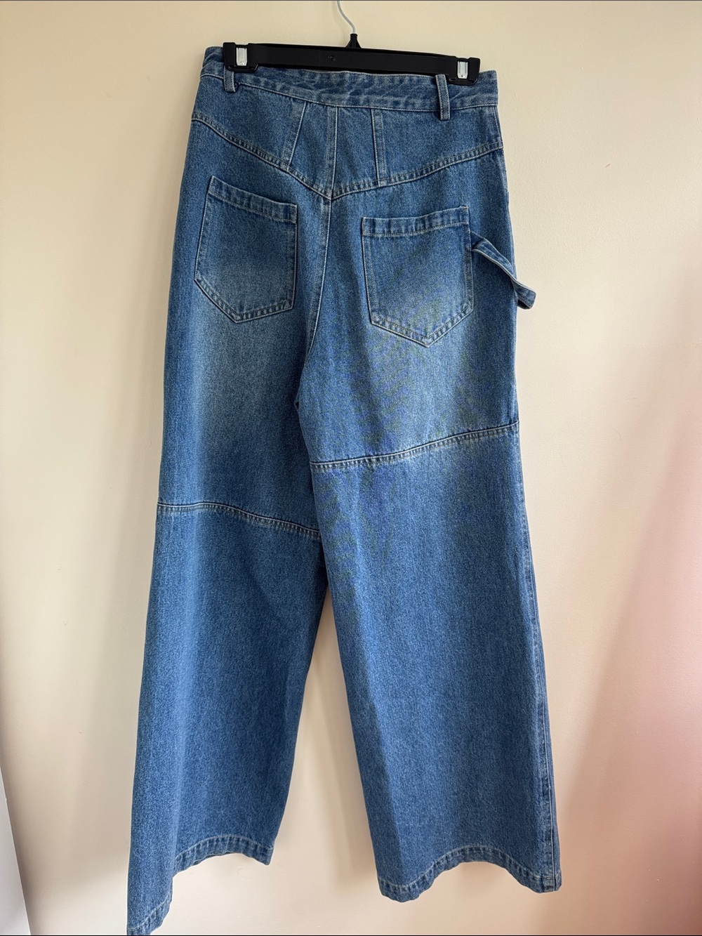 Wide Leg Blue Denim Jeans with Utility Pockets - Picture 5 of 6